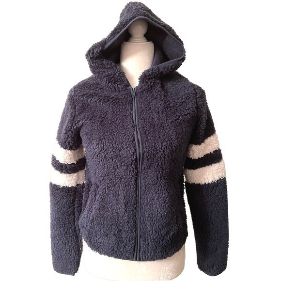 SO Sherpa varsity jacket navy blue with white stripes XS NWT - Picture 1 of 6